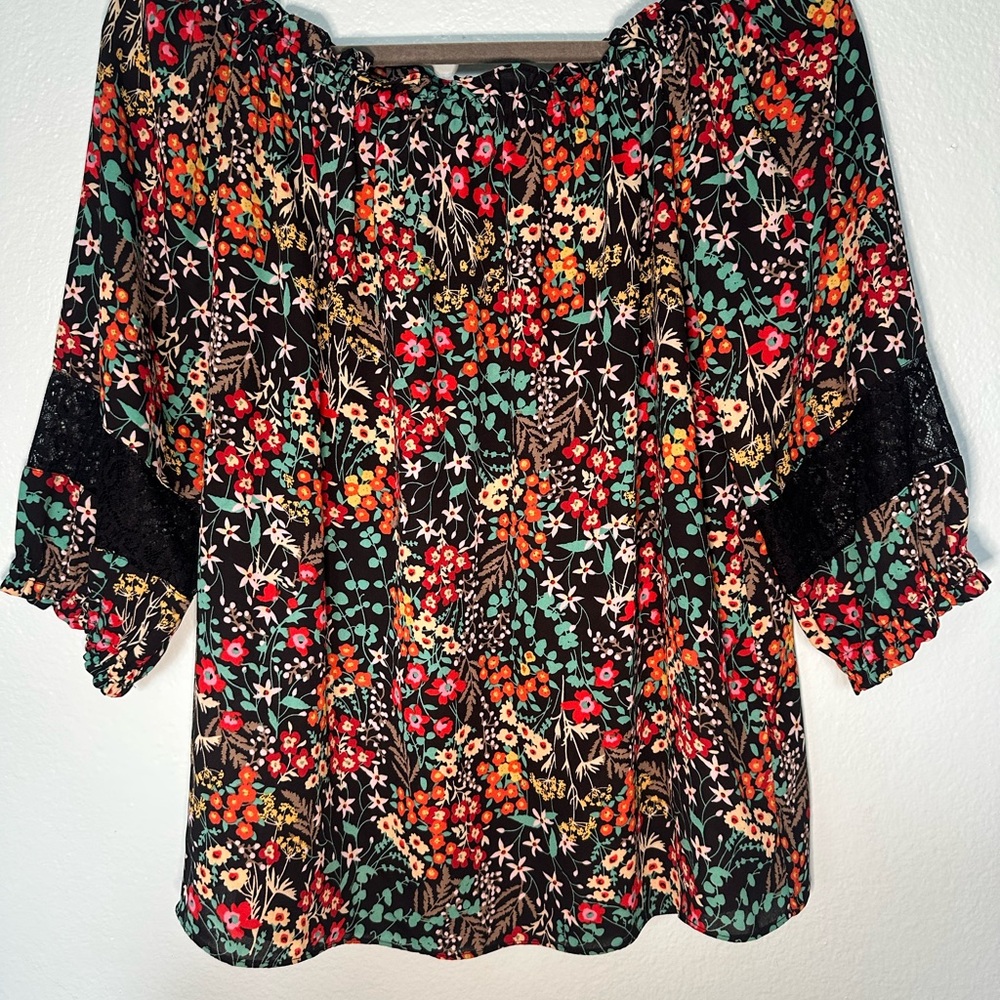 New York & Company Floral Blouse - Black, Red, Green
